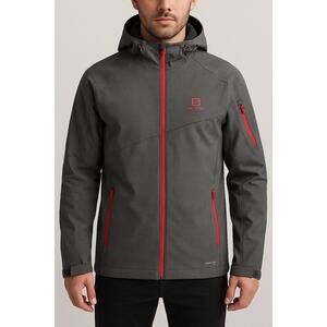 Salomon‎ Men’s L AdvancedSkin Dry 10K/10K Softshell Hooded Jacket Gray Red